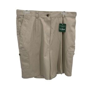 L.L. Bean Boys Youth Size 16 Khaki School Cargo Shorts 280396 NEW Stretch Waist